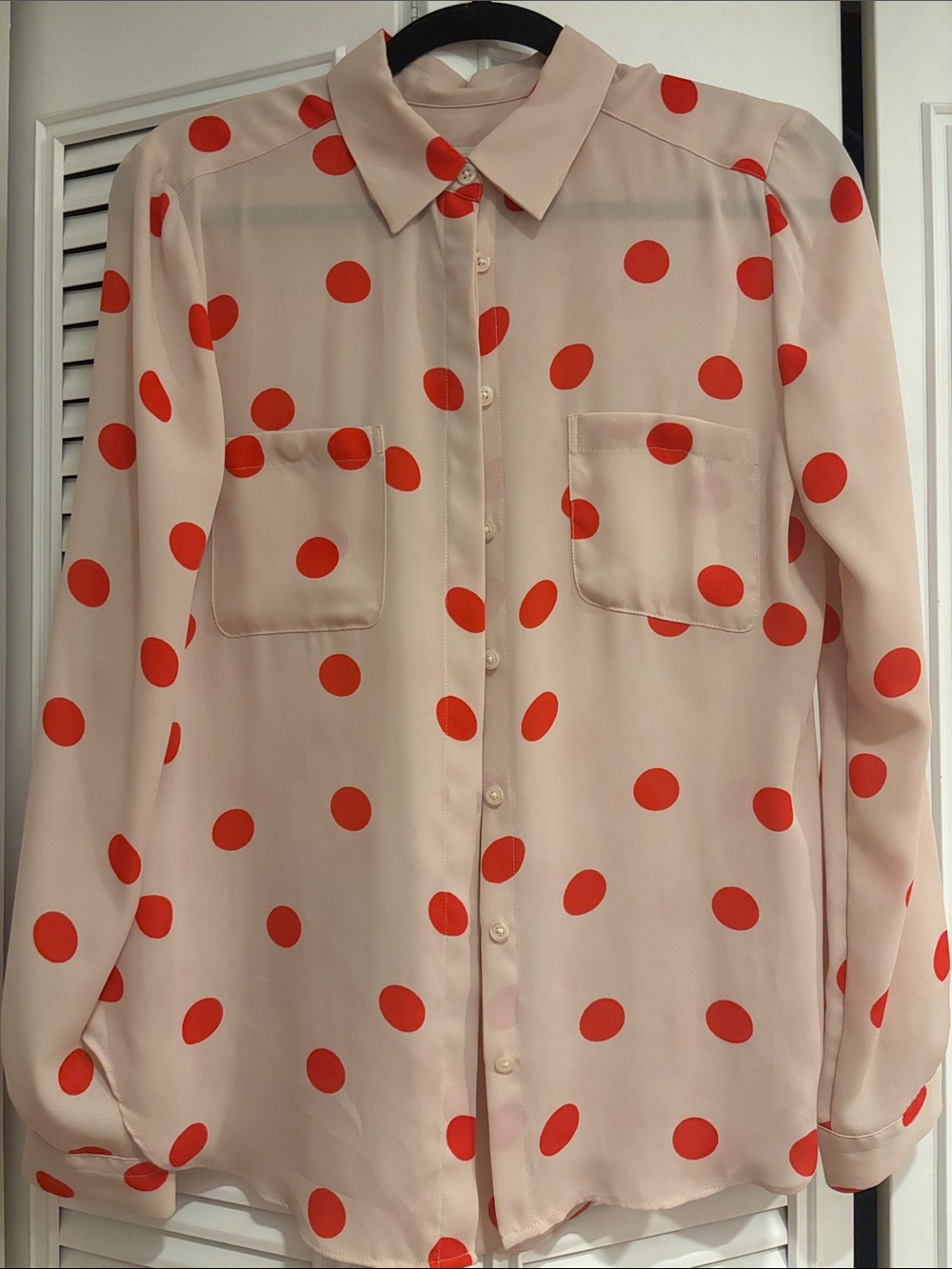 Polka Dot Button-Up Shirt in Beige and Poppy Red